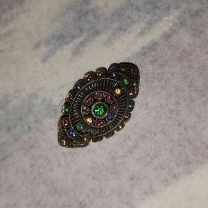 Art Deco Bowed Ellipse MultiColor Rhinestone Brooch
